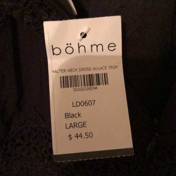 Bohme halter neck dress with lace trim black large NWT - Picture 9 of 11
